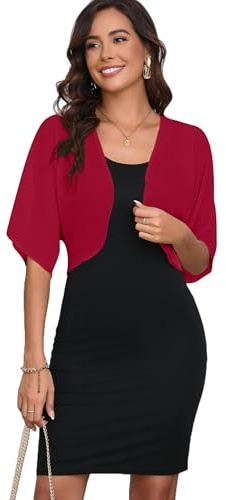 Dosieyeo Cárdigan corto de gasa para mujer, manga 3/4, ligero, transparente, para vestido