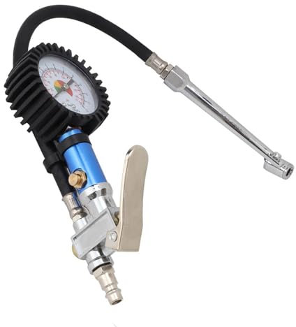 Riempitivo pneumatici da 12 bar con manometro autobloccante | 0-12 bar/170 PSI doppia scala, quadrante da 55 mm | attacco rapido e tester di pressione dell'aria | lega robusta per auto, moto, camion