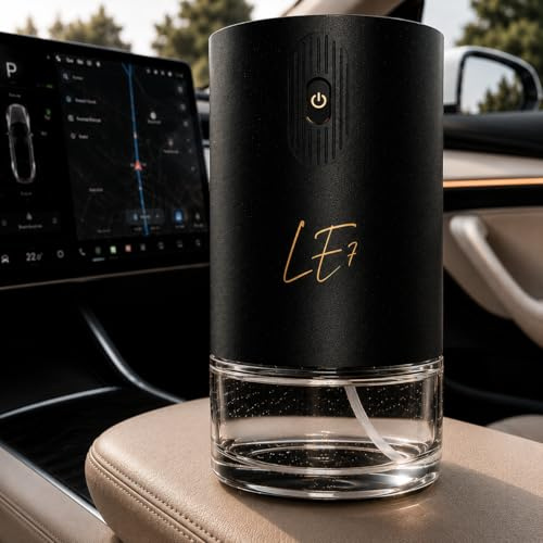 Diffuser, Lime Essence Duft 50ml, Elektrischer Auto Lufterfrischer mit Akku, Intelligenter KI-CHIP, Timer & LED Licht, Autoparfum & Raumduft für Auto, Büro & Zuhause (Schwarz) (Lime Essence)