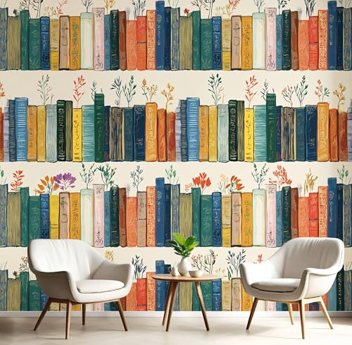 ANALTIRCE 3D Wall Mural Vintage Books Print Photo Wallpaper, Luxury Cream Non-Woven Wall Mural Decoration Poster Library Bookshelves Picture, 150×105cm Murals for Living Room Kids Bedroom