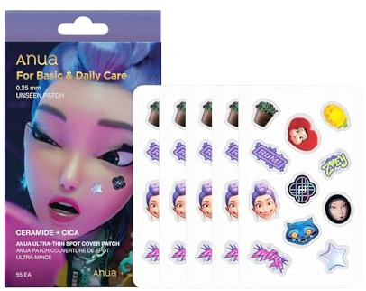 Anua Ultra-Dünne Spot Cover Patches, Korean Skincare, 55Stück | Unsichtbare Hydrocolloid Pickel-Sticker fürs Gesicht, Niedliche Pickelpatches, mit Centella für Empfindliche Haut