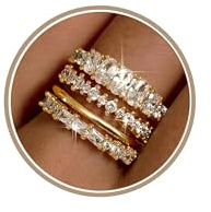 ZHESHY Gold/Silver Stacking Rings for Women Teen Girl Dainty Thumb Ring Set | Non Tarnish 14K Gold Plated Stackable Engagement Rings,Trendy CZ Statement Wedding Band,Birthday Gifts for Women,Size 5-10