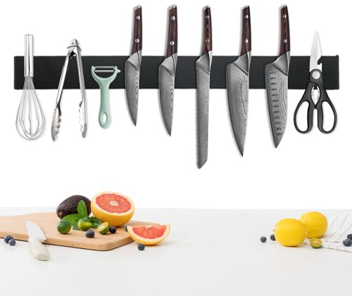 GYYXH Magnetleiste Messer 40 cm Edelstahl Selbstklebend Ohne Bohren | Stark, mit hohe Tragkraft, Schwarz, Wandmontage, Küche, Für Werkzeuge Und Utensilien für alle Arten von Küchenmessern