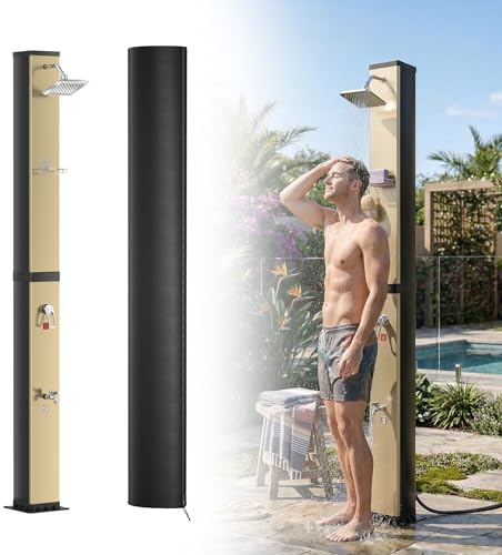 UISEBRT Solardusche 40 Liter mit Schutzhaube und 360° Duschkopf,Gartendusche einstellbare Temperatur bis 60°C,Pooldusche mit Fußdusche für Garten, Camping und Außenbereich,Gold