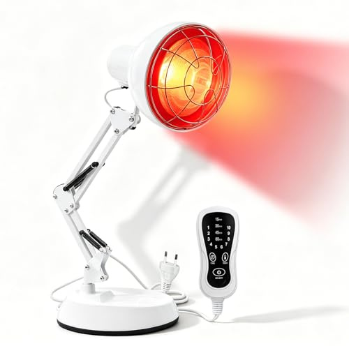 Peelanmall Infrarotlampe 150W mit Timer, Rotlichtlampe Wärmelampe | 10 Temperaturstufen, verstellbarer Hals & Ständer, Infrarotlichtlampe für Zuhause, Wärme & Entspannung