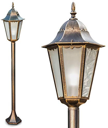 HOFSTEIN Außenleuchte Hongkong Frost, Stehlampe in antikem Look, Aluguß in Braun/Gold mit Milchglas-Scheiben, Wegeleuchte 122 cm, Retro/Vintage Gartenlampe, E27-Fassung, IP44, ohne Leuchtmittel