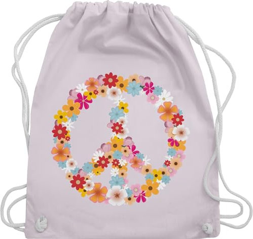 Shirtracer Turnbeutel Rucksack - Sprüche Statement - Peace Flower Power Hippie Peace Zeichen I Friedenszeichen I 90er I 70er - Unisize - Pastell Rosa - festival turnsack mit aufschrift 90s beutel