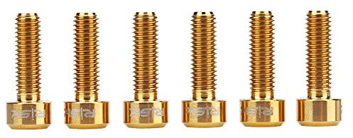 Keenso Fahrrad Vorbau Befestigungsschraube, 6 STK./Set Moutainbike M5*16mm TC4 Titanlegierung Vorbau Schrauben für Vorbau, Sattelstützeklemme und Umwerfer(Gold) Fahrräder und Zubehör