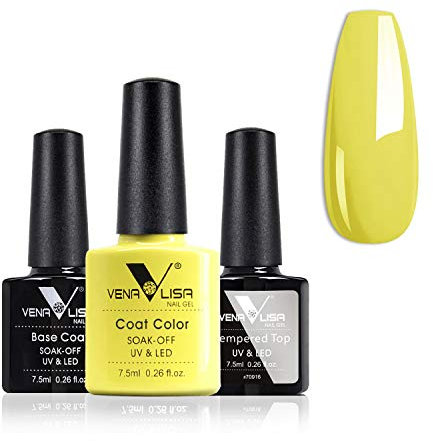 VENALISA Yellow Gel Nail Polish Top Coat and Base Coat Set,No Wipe Tempered Top Coat Soak off gel,Newly upgraded low odor formula Gel Nail kit Long Lasting Shiny High Gloss Finish