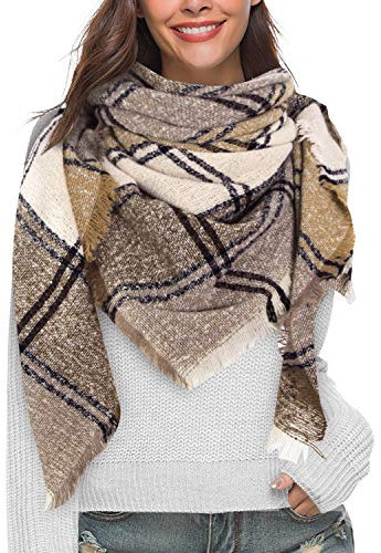 Yuson Girl Schal Damen Kariert Winterschal Quadratisch Deckenschal Weicher Warmer Halstuch Herbst Winter Schal Modeschal mit Tartan Plaid Muster 130 * 130 cm(Braun)