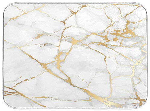 Marmor Weiß Abtropfmatte 40,6 x 45,7 cm für Küche Goldgrau Marmor Geschirr Pad Geschirr Abtropfgestell Rack Matten saugfähig schnell trocknend Küchenzubehör