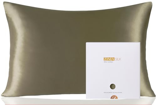 ZIMASILK 100% Mulberry Silk Pillowcase for hair and skin, 50x75 cm，1pc | Both Sides 19 Momme Premium Grade 6A Silk, Soft & Smooth, 600 Thread Count, Hidden Zipper, Gift, Olive Green