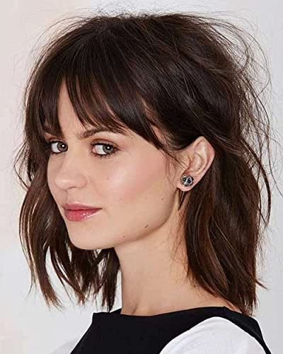 YEESHEDO Perücke Dunkelbraun Damen Kurz Bob mit Pony Lockig Natürlich Perücken für Frauen Cosplay Perrucke Wig 14 Zoll (Dunkel braun)