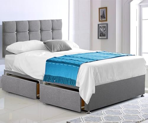 ComfoRest - Paris 6FT Super King Divan Bed with Mattress Included | 24 Elegant Headboard and 4 Storage Drawers | Supportive Set for Spacious and Stylish Bedrooms (Paris Grey)