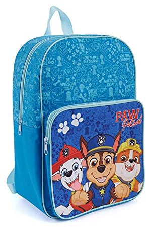 PERLETTI Paw Patrol Kinderrucksack mit Tasche für Kinder 3 4 5 6 Jahre - Helfer auf 4 Pfoten Rucksack Kleinkind Kindergarten - Marshall Chase Rubble Kindergartentasche Blau für Jungen - 36x24x12 cm