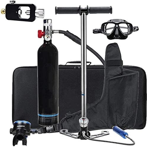 Equipo de buceo, mini botella de buceo portátil de 1l, con una duración de 15 a 20 minutos, botella de material resistente a la corrosión, con válvula de presión constante, botella recargable,Negro