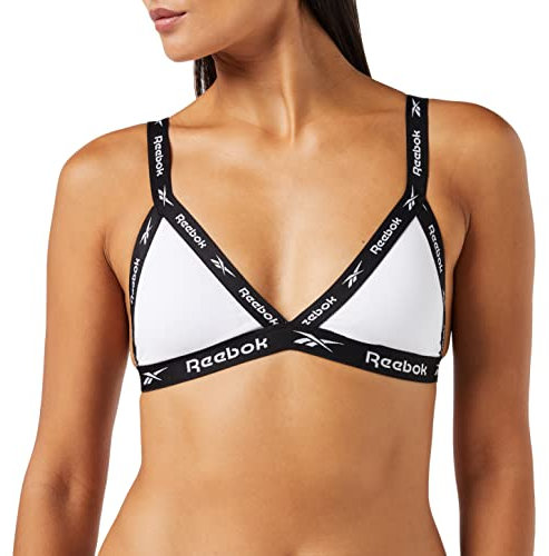 Reebok Triangel-Bralette für Damen in Weiß, Low Impact Activewear Cropped Bügel-BH-Oberteil aus Baumwolle