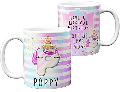 KRAFTYGIFTS Personalised Girls Unicorn Mug Initial Name Cup Cute Birthday Gift Pretty Unicorns (P)