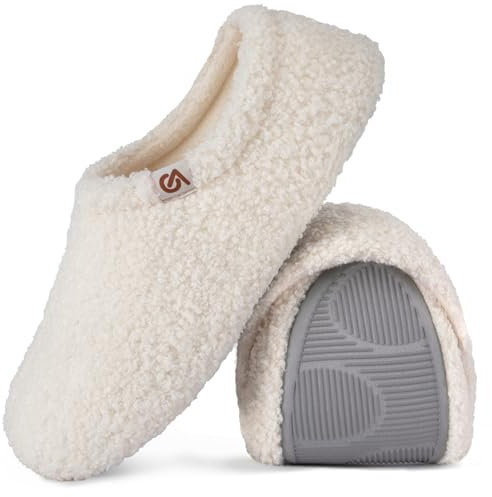 VeraCosy Damen Memory Foam Plüsch Hausschuhe Antirutsch Pantoffeln Mit Polarvlies-Futter, 38/39 EU, Cremeweiß