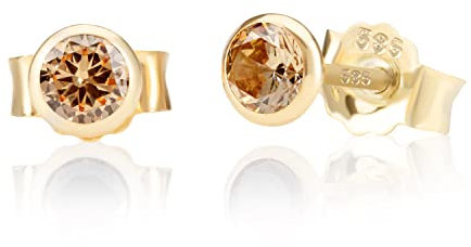 NKlaus Paar 5,0mm 585 Gelb Gold 14 Karat Ohrstecker Kristall Zirkonia Champagne Butterfly Verschluss Damen Mädchen 11040