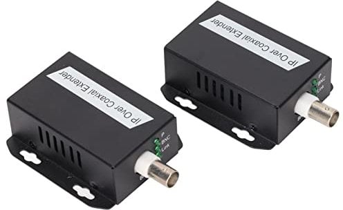 Dilwe Kit Extensor IP de 2 Piezas, Adaptador Ethernet Extensor IP sobre Coaxial 500 Metros de Transmisión BNC 100 Metros de Transmisión RJ45