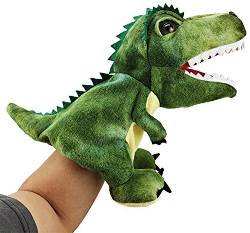 Flauschige Dinosaurier Handpuppe, Dinosaurier Kopf Handpuppe Kinder Plüschtier-Tierpuppen mit beweglichem Mund Handspielpuppe Dinosaurier Kuscheltier Spielzeug für Babys und Kleinkinder, 25CM