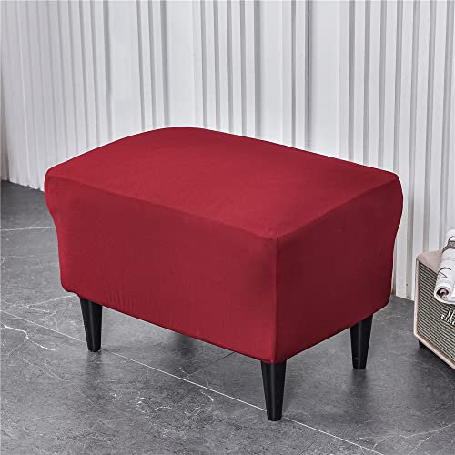 Highdi Stretch Luxus-Samt Ottomane Schonbezug Hockerbezug, Bezug für Rechteckig Fußhocker, Schonbezug für Hocker Elastisch Antirutsch Abnehmbarer Sofa Fußhocker Bezug (Rot)