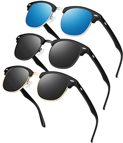 LINVO Polarisiert Sonnenbrille Herren Damen Retro Klassisch Halbrahmen 100% UV400 für Reisen, Fahren und Angeln