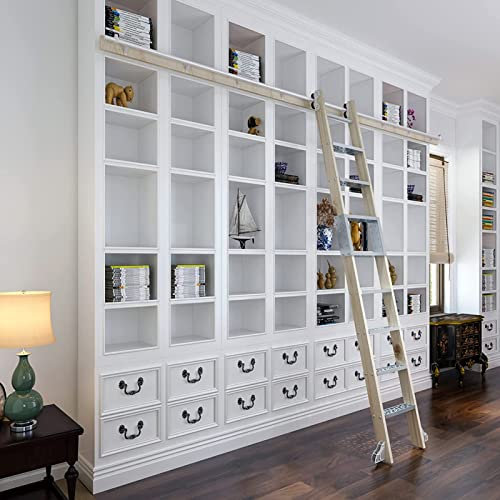 Libreria Hardware Scala Scorrevole Libreria Hardware Kit Hardware Scala Scorrevole 3.3ft-20ft Binario/rotaia Tonda (Senza scaletta) Binario Mobile Rustico Argento, con Ruote a rulli (dimensi