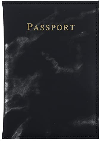 Cadorabo Reisepass Hülle und Karten Hülle aus Kunstleder in Marmor Schwarz - 2-teiliges Taschen Set für je einen Passport und eine Karte im trendigen Design