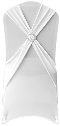 WedDecor 1pc Wedding Chair Covers with Band & Slider Buckle - White