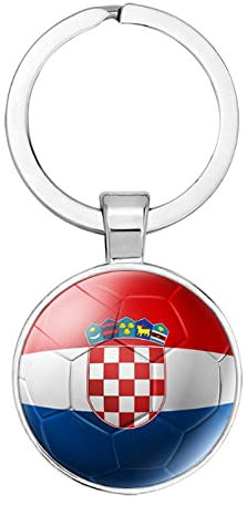 Bodmind Schlüsselanhänger Keyring Flagge,Rot Und Weiß Karierte Kroatien Flagge Kunst Fußball Muster Auto Tasche Brieftasche Ornamente Handwerk Accessoire Für Dekoration Cabochon Anhänger Hängende
