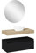 Baikal Mueble de Baño Boho. Mueble de 1 Cajón con Encimera de Madera, Lavabo Cerámico y Espejo Redondo. Mueble Suspendido en Pared. Mueble MONTADO. Conjunto 100 cm Negro Mate