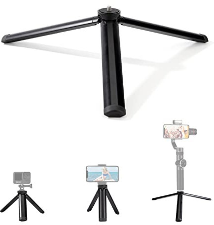Mini Tripode para Movil Portátil Trípode de Mesa Tripode Camara de Aleación Aluminio con Tornillo 1/4 Compatible con Gopro Teléfono Estabilizador de Cardán Longitud 11cm Negro