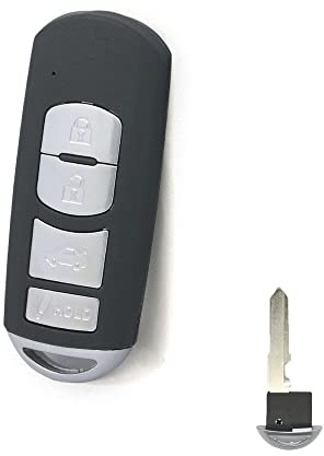 BROVACS Replacement Key Shell + Uncut Blank Emergency Insert Key Compatible with MAZDA 4 Button Smart Keyless Entry Remote Key Case Fob PG538E