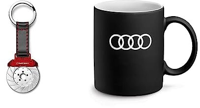 Audi Sport Schlüsselanhänger Einkaufswagenchip & 3291900500 Porzellan Becher, 350ml Kapazität, Schwarz