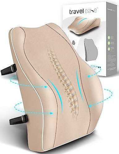 Travel Ease Ergonomisches RückenKissen aus Memory Foam, Lendenkissen für Bürostuhl, Schreibtischstuhl, mit Antistatischem, hautfreundlichem Bezug und für eine Bequeme Sitzhaltung (Beige)