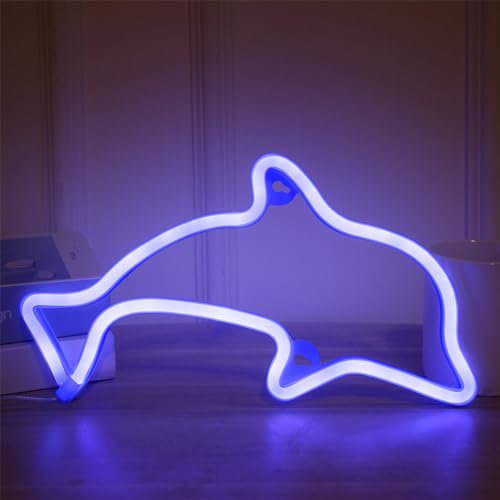 YATOSEEN Delfín Luces de Neón, USB o 3 Pilas AA, Señales Luminosas, Luz LED, Decoración de Pared para Dormitorio, Habitación, Decoración de Pared, Bar, Fiesta, Navidad, Cumpleaños