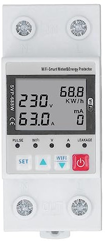 WIFI Overvoltage Protector, Flame Retardant PC 50Hz 60Hz Under Voltage Power Protector Remote Control 0-99999.9kWh Display 63A Wireless for Office Building (No Backlight)