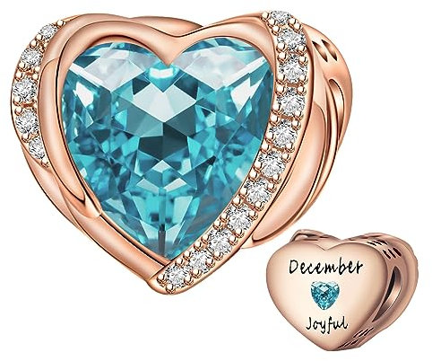 Rose gold December Birthstone Charms for Pandora Charms Bracelet, Angel Wings 925 Sterling Silver Love Heart Bead Pendant Engraved Joyful,Birthday Mother's day Jewelry Gifts for Women Girls
