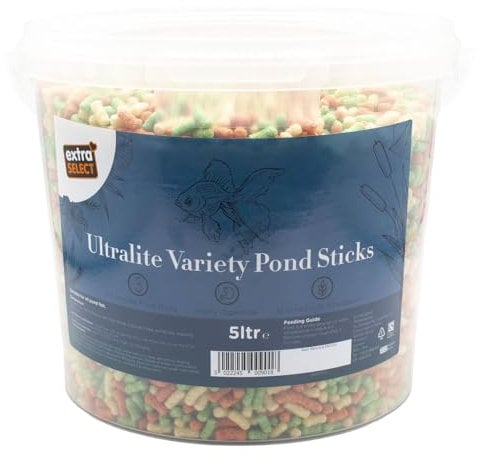 Extra Select Premium Ultralite Variety Pond Fish Food Sticks - Variety Goldfish & Koi Fish Food Pond Sticks for Outdoor Fish Pond & Aquarium - 5 Litre Resealable Bucket
