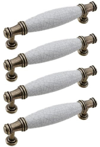96mm Türgriffe, 4Pack Keramik Marmor Türgriff, Vintage Schrankgriffe, antike Bugzüge, Möbeltür Ziehgriffe für Küchenschrank, Kommoden, Schrank, Tür, Holztore (A)