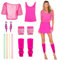 Vexlyn 80er 90er Jahre Outfit Damen-12Pcs 80er jahre accessoires Netzshirt+Tank top+Ohrring+Netzhandschuhe+Beinwärmer+Halskette,80er 90er Neon Retro Party Karneval