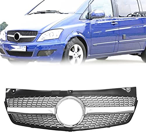 WMTCNC Kühlergrille Racing Grills Kühlergrill Für Benz W639 Für Viano/für Vito 2011-2014 Diamond Style Silber Auto Obere Stoßstange Haube Lüftungsgitter