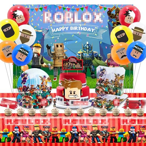 DSTLWBCS Vaisselle Anniversaire pour 10 Invités, 87 Pcs, Ballons, Toile de Fond, Décoration Enfant, Gâteau, Nappe, Assiette, pour Thème Fête