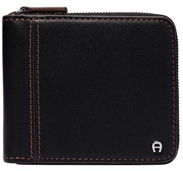 Aigner Geldbörse Javis, Schwarz/Braun: Herren, RFID-geschützt, Leder, Wallet, Kontinental, Schlank, Rindsleder
