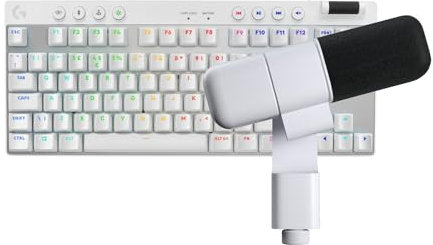 Logitech G PRO X TKL LIGHTSPEED Wireless Gaming Keyboard, QWERTY UK English Layout, Black Yeti Studio Active Dynamic XLR Broadcast Microphone for Gaming, White