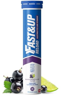 Fast&Up Reload – Blackcurrant & Lime Flavour – 20 Effervescent Tablets – Instant Electrolytes for Rapid Hydration & Energy - Added Vitamin C & B12 for Performance, Wellbeing, Travel & Recovery – Vegan
