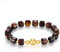 MetJakt Handgemachtes Stretch Armband Echtes 8MM Naturstein Würfel Design 18k Vergoldet Kugel für Damen und Herren Edelstein Perlenarmband (Rotes Tigerauge -Vergoldet)