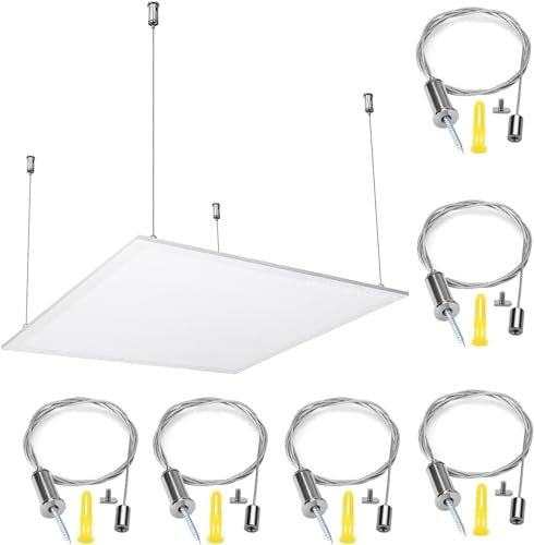 Câble de Suspension Réglable, Ajustable Cable Suspension, 6 Pièces Kit de Suspension Plafond, Fil de Suspension de Miroir Robuste, Câbles Crochet Acier Inoxydable, pour LED Panneau, Plafonnier, Photos
